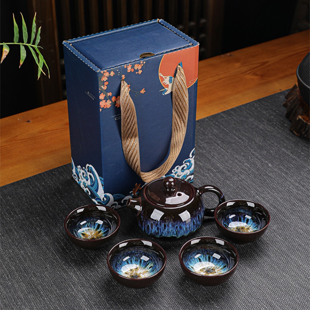 Tea Kit for Office and Hotel Use Portable Ceramic Vintage Teapot and Teacup Set for Business Meetings and Traditional Teaware