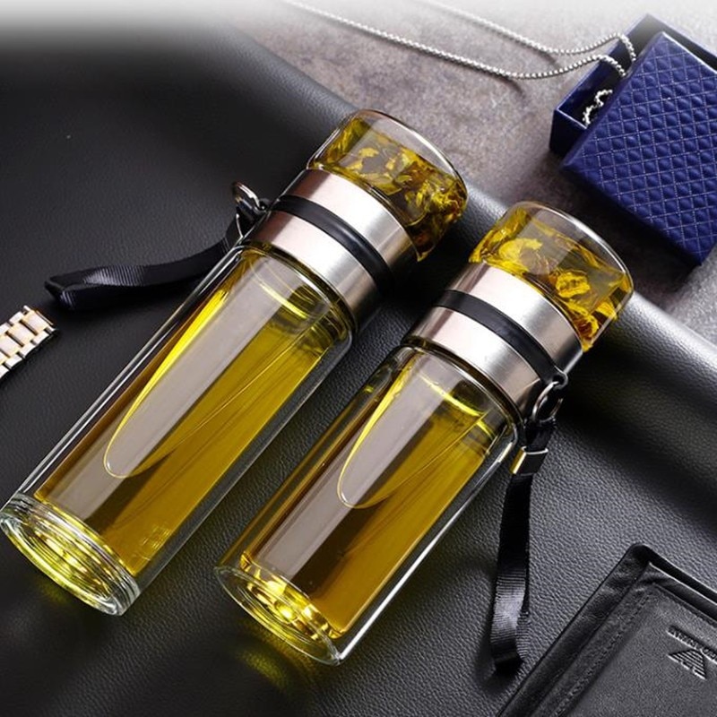 Borosilicate Glass Tea Infusing Bottle Double-Layer Tea Water Cup with Built-In Tea Filter 