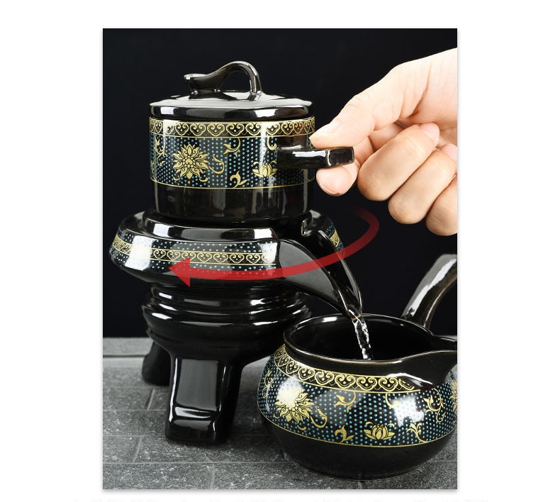 Tea Kit 8-Piece Semi-Automatic Chinese Ceramic Purple Clay Tea Set with Tea Cups and Kung Fu Teapot