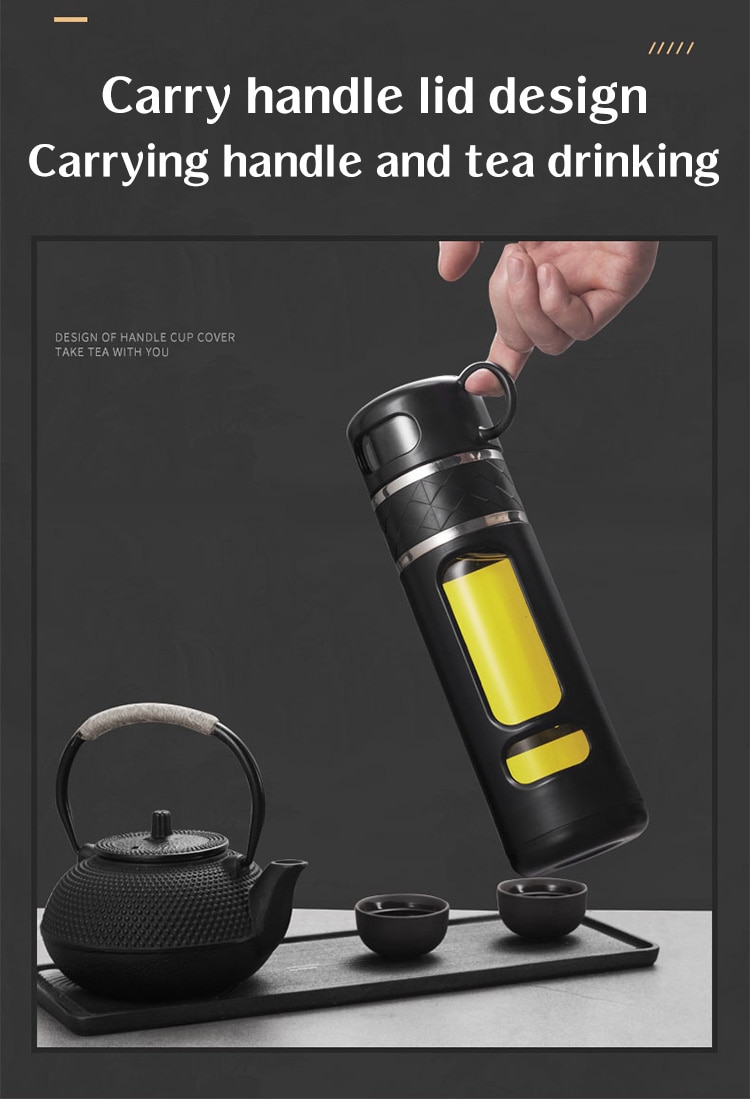 520ML Tea Infusing Bottle Double-Layer Insulation Water Cup with Tea-Water Separation and Portable Filtering