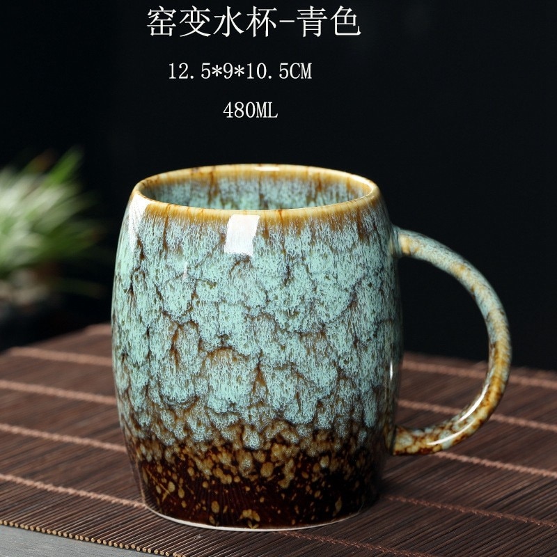 Tea Steeping Mug 480ml Ceramic Kiln-Changed Cup with Handle - Perfect for Coffee, Water, and Porcelain Pottery