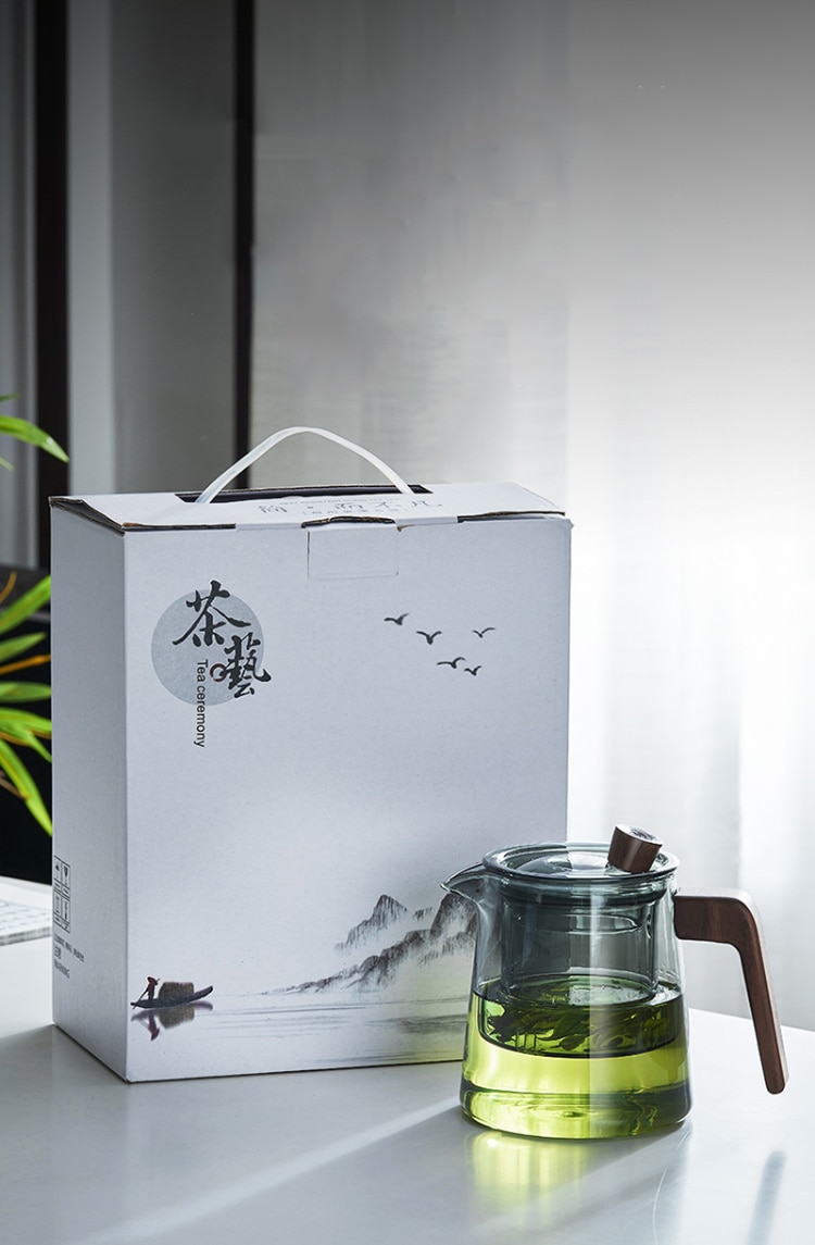 Tea Steeping Mug Set Retro Glass Teapot with Wood Handle and Filter, Perfect for Chinese Tea Ceremony - 530ML Capacity