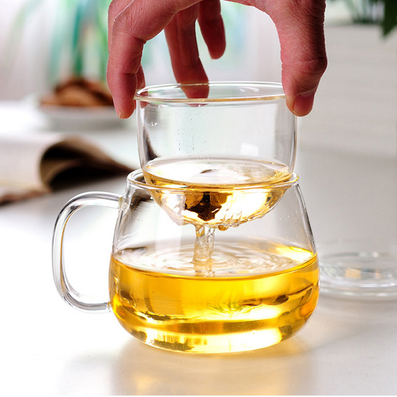 Infuser Mug Transparent Glass Tea Cups with Lids, Heat-Resistant Borosilicate Glass for Flower Tea, Coffee, and Milk in Office