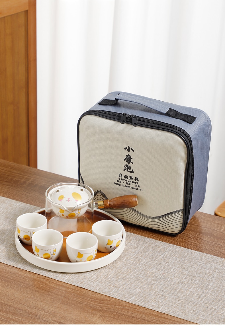 Tea Kit Portable Glass and Ceramic Chinese Kung Fu Tea Set - Ideal Travel Teaware Sets with Teapot, Tea Cup Set, and Infuser