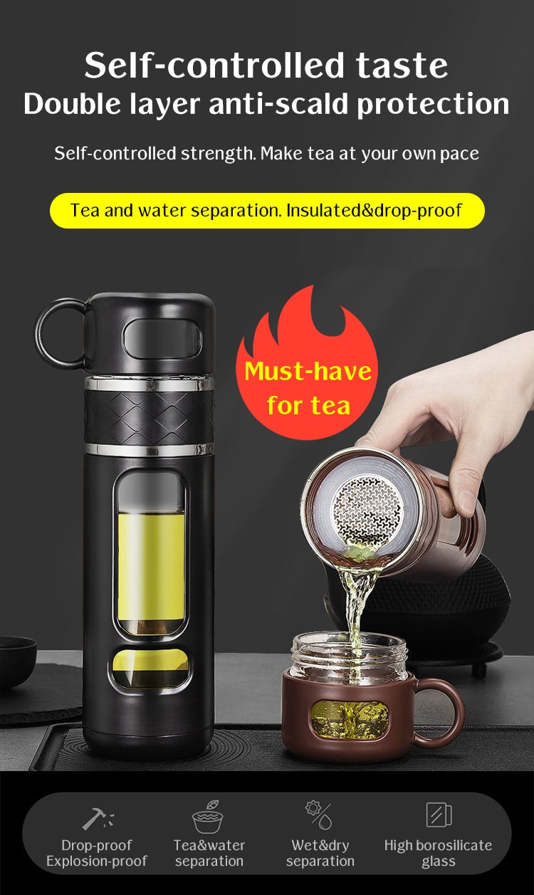 520ML Tea Infusing Bottle Double-Layer Insulation Water Cup with Tea-Water Separation and Portable Filtering