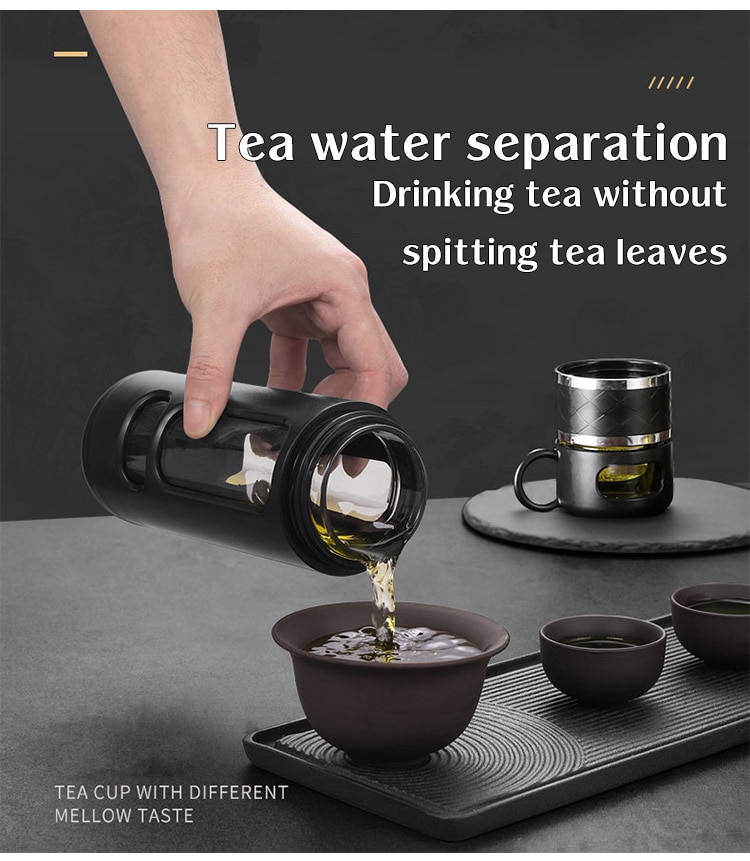 520ML Tea Infusing Bottle Double-Layer Insulation Water Cup with Tea-Water Separation and Portable Filtering