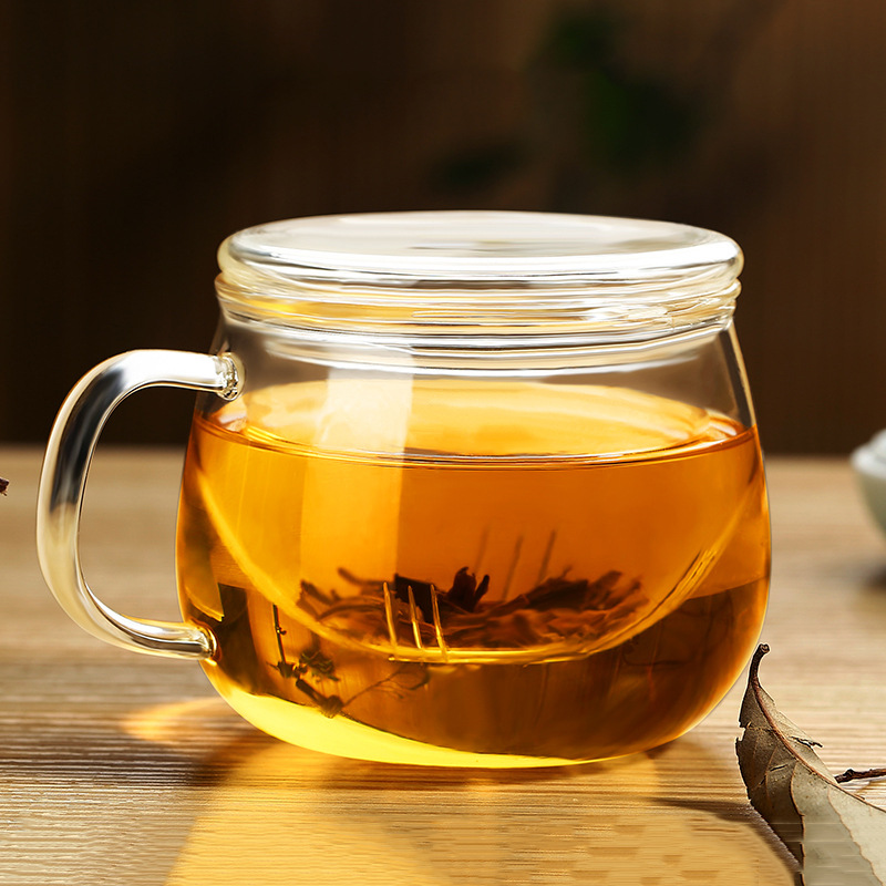 Infuser Mug Transparent Glass Tea Cups with Lids, Heat-Resistant Borosilicate Glass for Flower Tea, Coffee, and Milk in Office