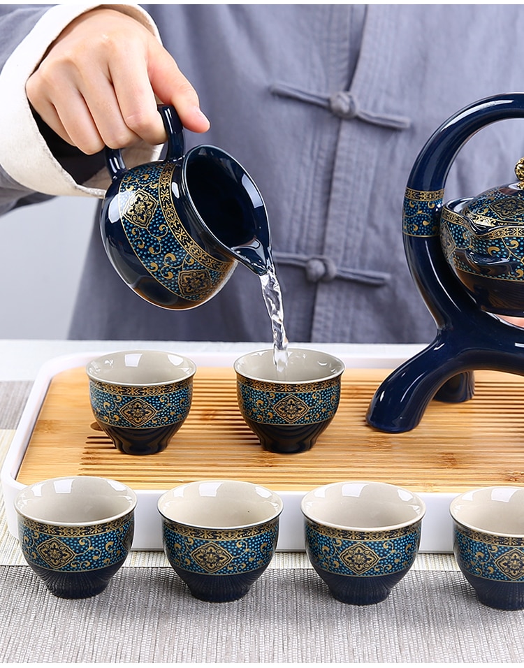 Tea Kit 8-Piece Semi-Automatic Chinese Ceramic Purple Clay Tea Set with Tea Cups and Kung Fu Teapot
