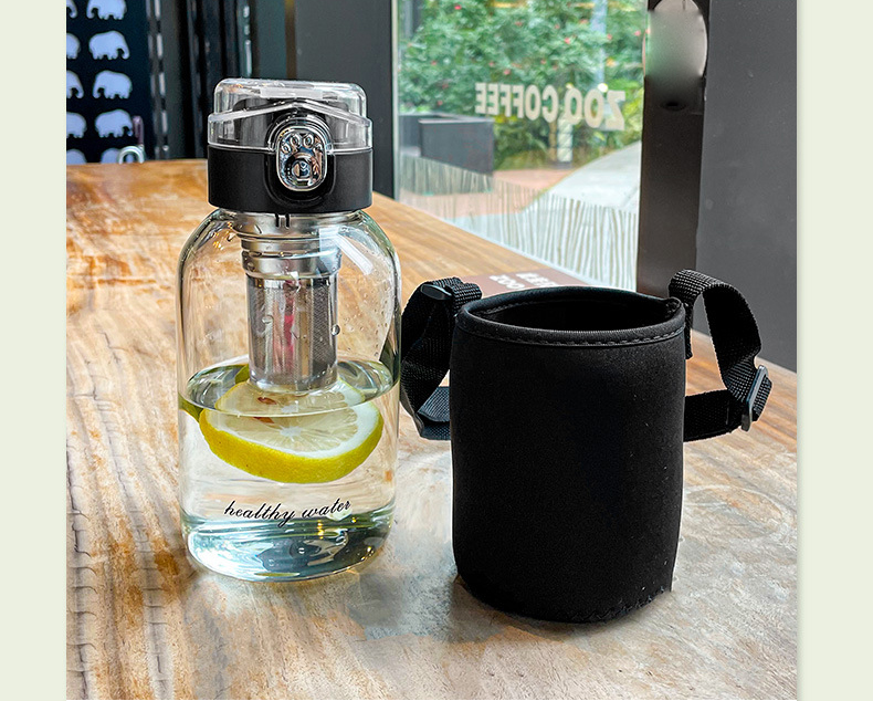 1-Liter Glass Travel Water Bottle Portable Drinkware for Outdoor Adventures, Coffee, and Heat Resistance