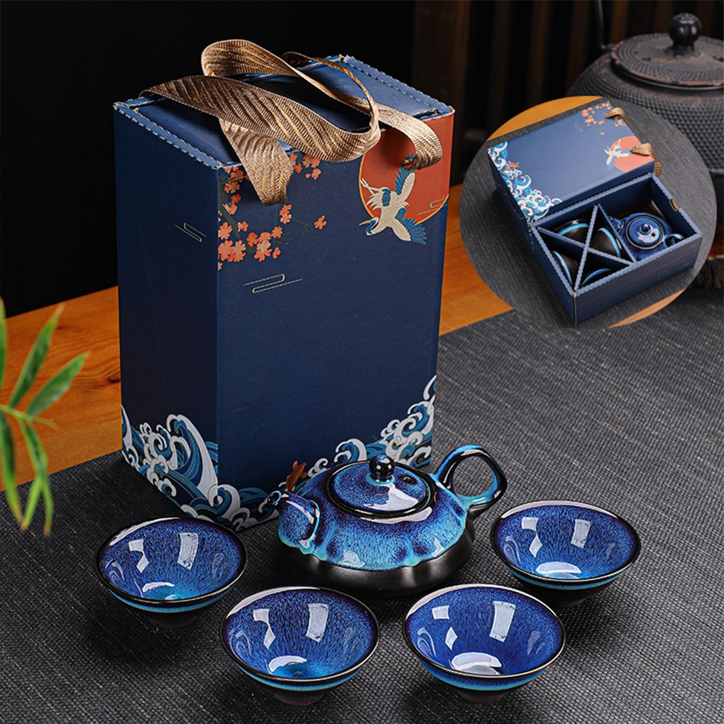 Tea Kit for Office and Hotel Use Portable Ceramic Vintage Teapot and Teacup Set for Business Meetings and Traditional Teaware