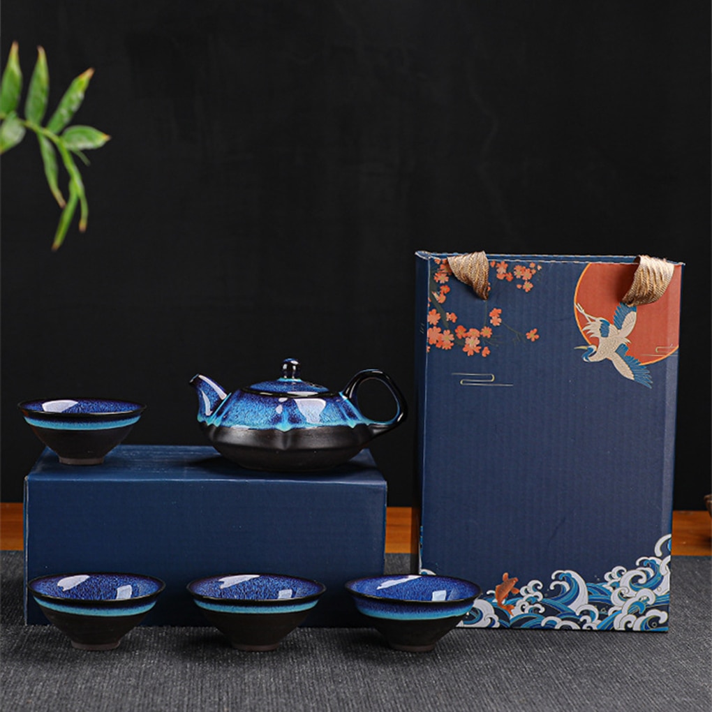 Tea Kit for Office and Hotel Use Portable Ceramic Vintage Teapot and Teacup Set for Business Meetings and Traditional Teaware