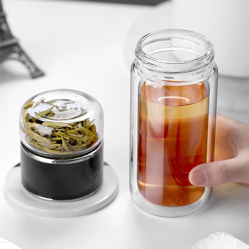 Borosilicate Glass Tea Infusing Bottle Double-Layer Tea Water Cup with Built-In Tea Filter 