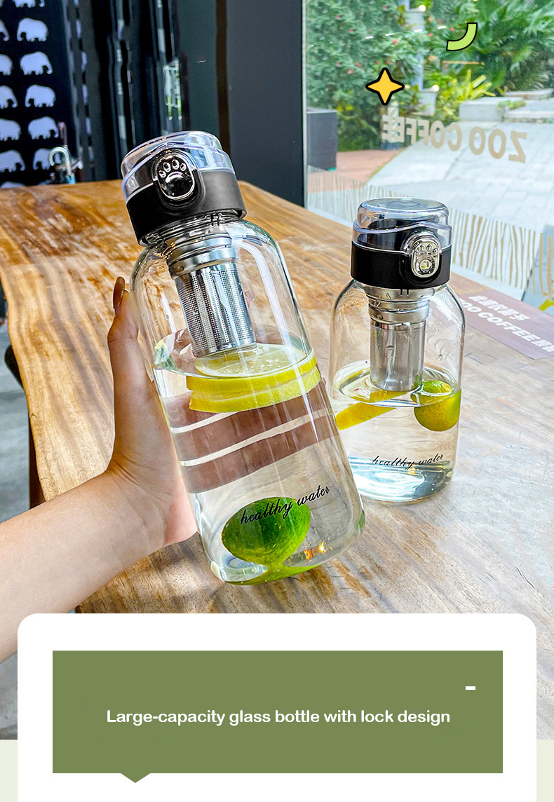 1-Liter Glass Travel Water Bottle Portable Drinkware for Outdoor Adventures, Coffee, and Heat Resistance