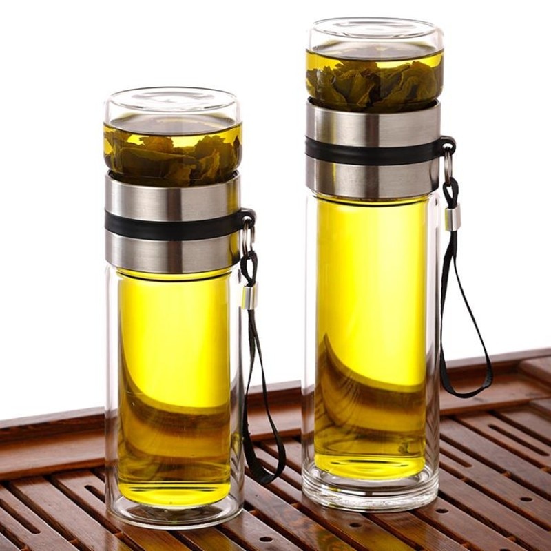 Borosilicate Glass Tea Infusing Bottle Double-Layer Tea Water Cup with Built-In Tea Filter 