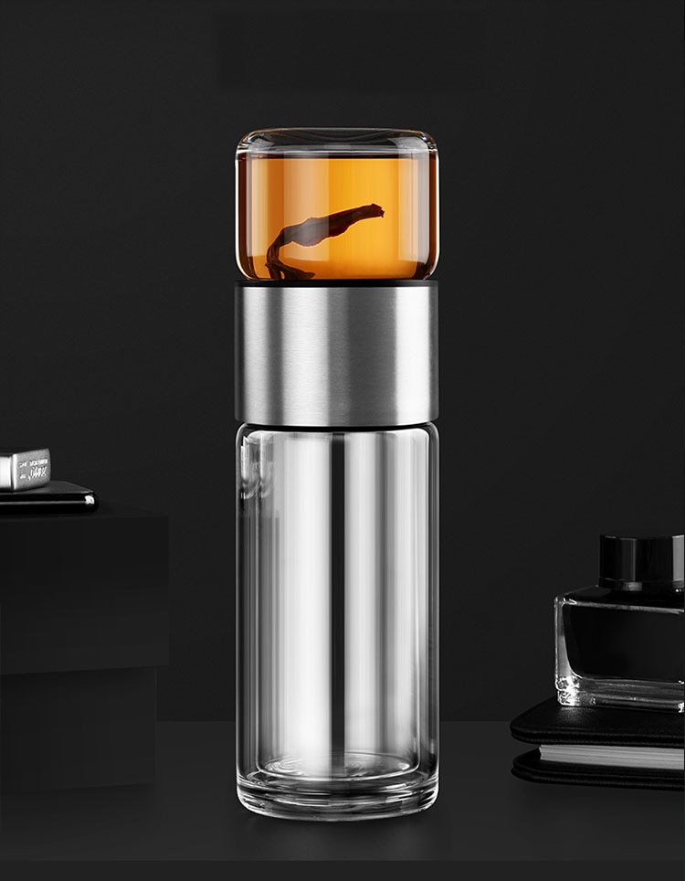 Tea Infusing Bottle Double Wall Thermal Glass Mug with Tea-Water Separation for Creative Insulation