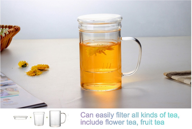 Infuser Mug for Office 400ML Glass Teacup with High Temperature Resistance