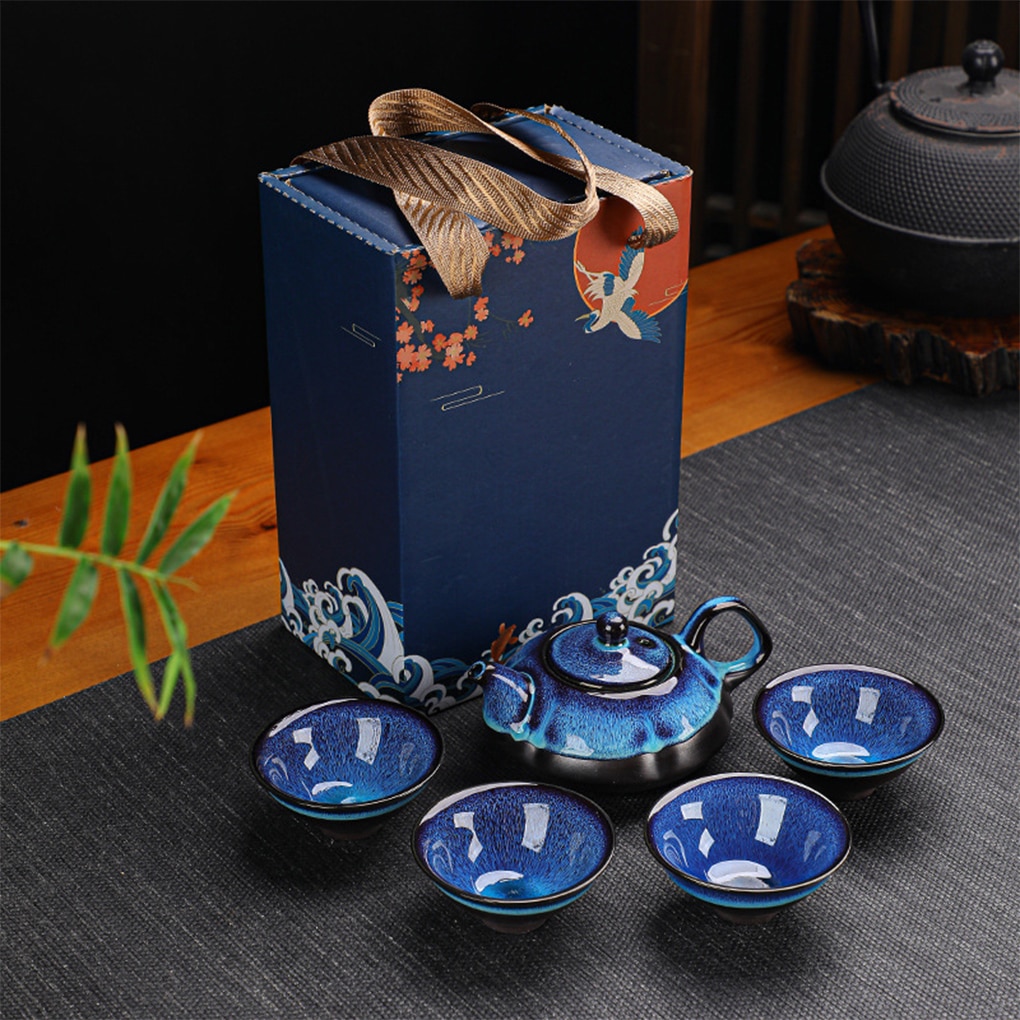 Tea Kit for Office and Hotel Use Portable Ceramic Vintage Teapot and Teacup Set for Business Meetings and Traditional Teaware