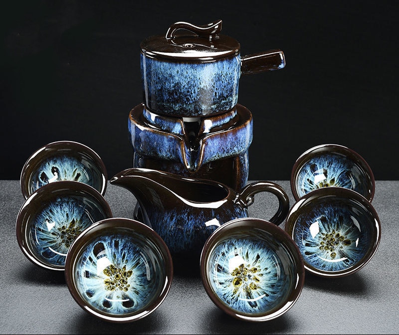 Tea Kit 8-Piece Semi-Automatic Chinese Ceramic Purple Clay Tea Set with Tea Cups and Kung Fu Teapot