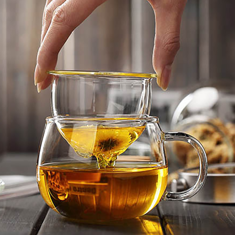 Infuser Mug Transparent Glass Tea Cups with Lids, Heat-Resistant Borosilicate Glass for Flower Tea, Coffee, and Milk in Office