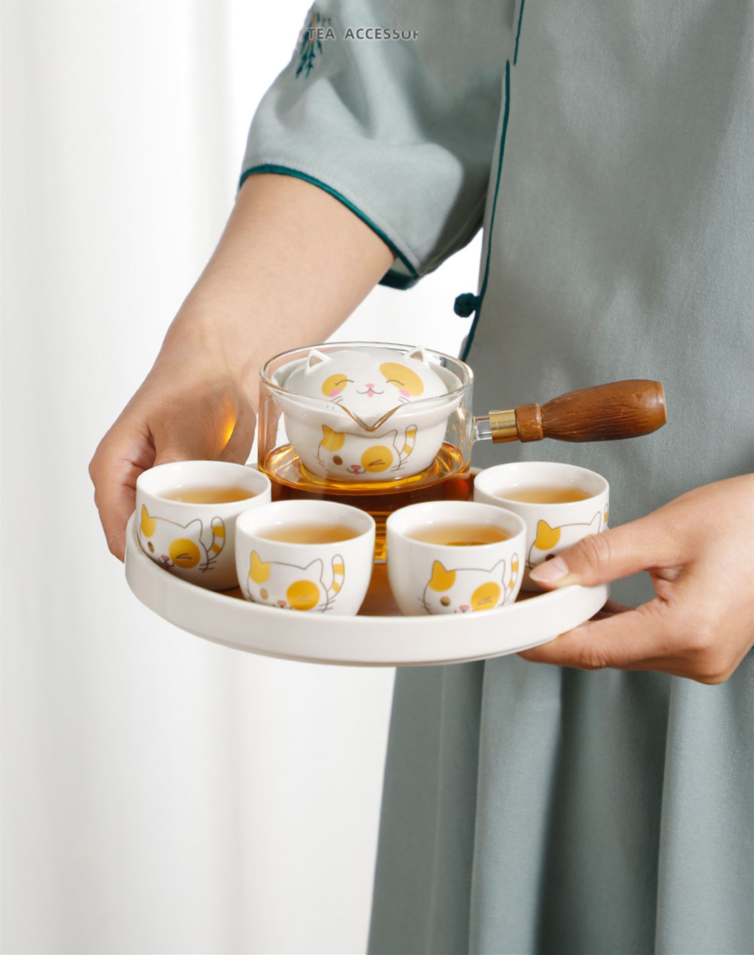Tea Kit Portable Glass and Ceramic Chinese Kung Fu Tea Set - Ideal Travel Teaware Sets with Teapot, Tea Cup Set, and Infuser
