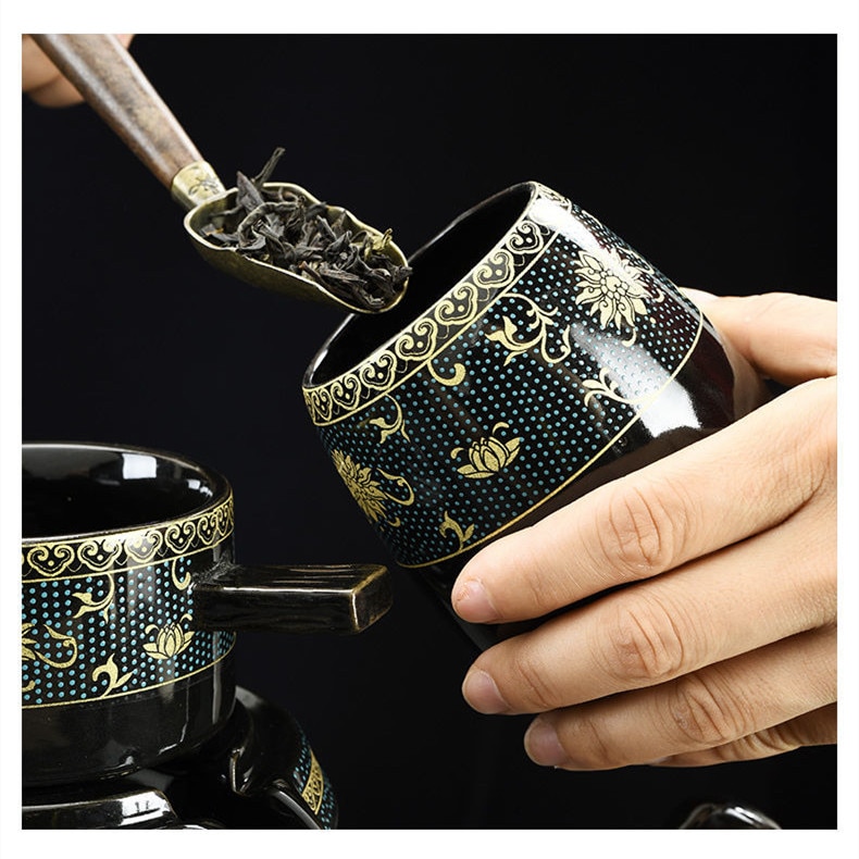 Tea Kit 8-Piece Semi-Automatic Chinese Ceramic Purple Clay Tea Set with Tea Cups and Kung Fu Teapot