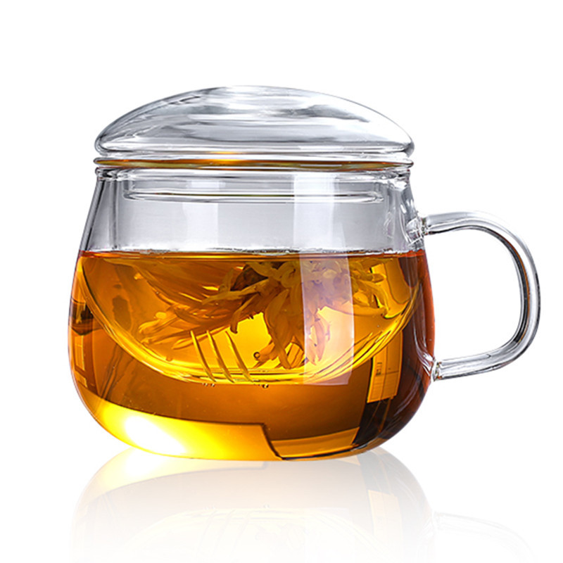 Infuser Mug Transparent Glass Tea Cups with Lids, Heat-Resistant Borosilicate Glass for Flower Tea, Coffee, and Milk in Office