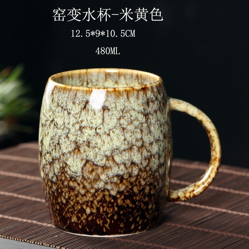 Tea Steeping Mug 480ml Ceramic Kiln-Changed Cup with Handle - Perfect for Coffee, Water, and Porcelain Pottery