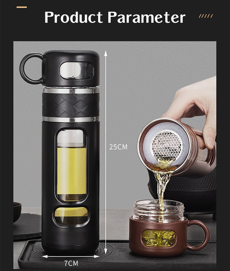 520ML Tea Infusing Bottle Double-Layer Insulation Water Cup with Tea-Water Separation and Portable Filtering