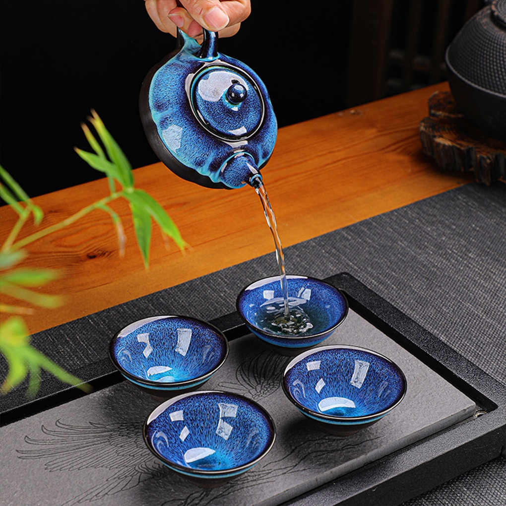 Tea Kit for Office and Hotel Use Portable Ceramic Vintage Teapot and Teacup Set for Business Meetings and Traditional Teaware