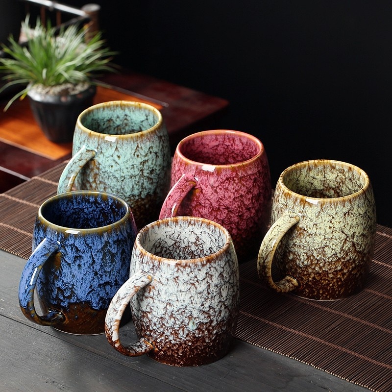 Tea Steeping Mug 480ml Ceramic Kiln-Changed Cup with Handle - Perfect for Coffee, Water, and Porcelain Pottery