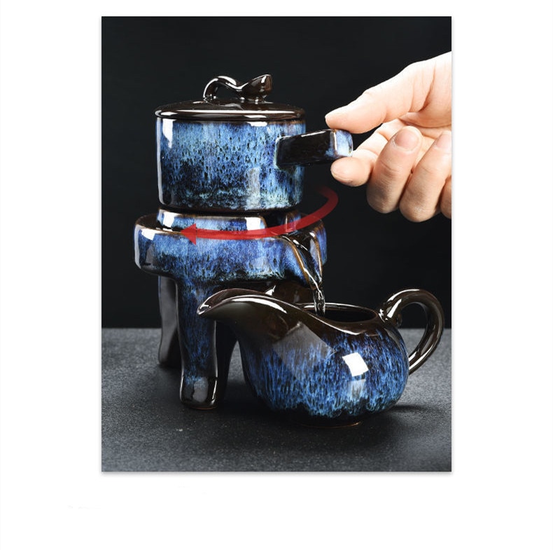 Tea Kit 8-Piece Semi-Automatic Chinese Ceramic Purple Clay Tea Set with Tea Cups and Kung Fu Teapot
