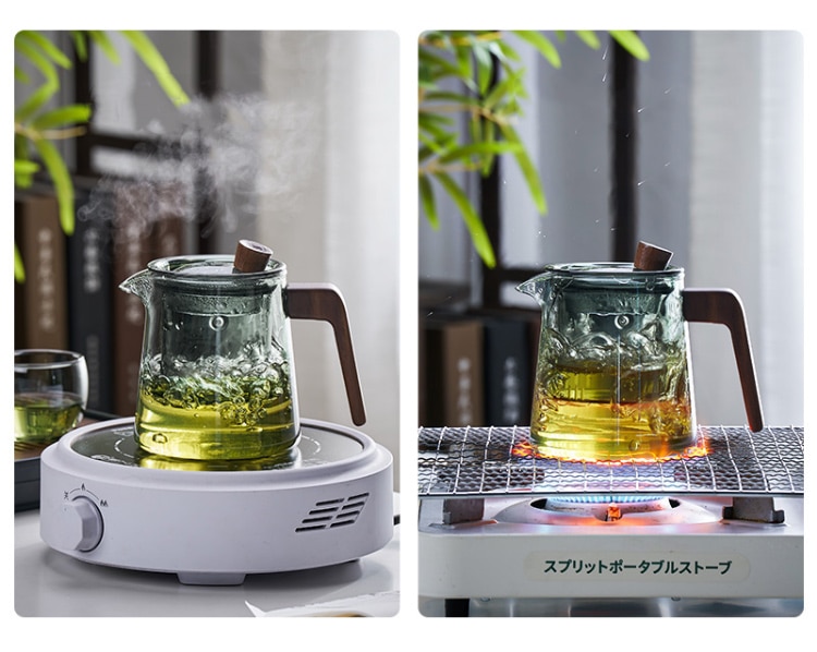 Tea Steeping Mug Set Retro Glass Teapot with Wood Handle and Filter, Perfect for Chinese Tea Ceremony - 530ML Capacity