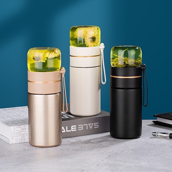 Stainless Steel Tea Infusing Bottle Insulated Thermos Travel Mug with Leakproof Design and Built-In Strainer for Tea and Coffee Enthusiasts - Image 2