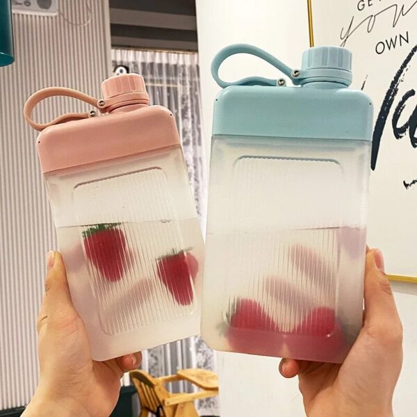 Flat Water Bottle 450ML Creative Plastic Travel Bottle for Bicycles, Drinking, and Juice - Reusable, Portable, BPA Free
