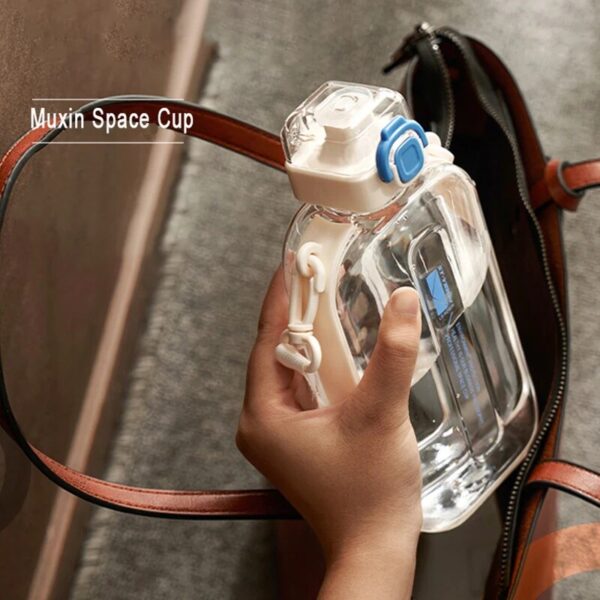 Flat Water Bottle 750ml Large Capacity Paper Pad Bottle with Scale for Student Outdoor Fitness and Exercise, Direct Drinking Portable Kettle