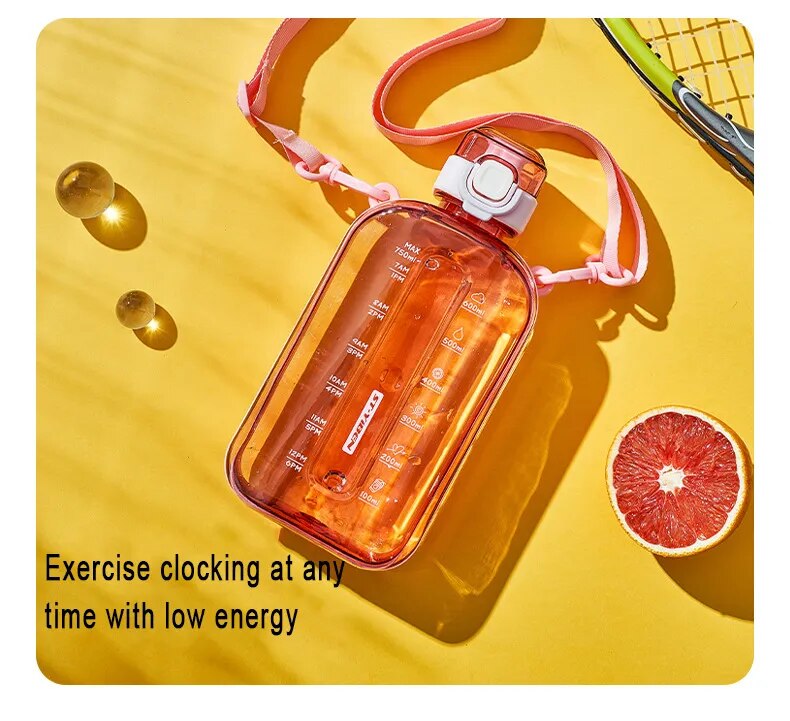 Flat Water Bottle 750ml Large Capacity Paper Pad Bottle with Scale for Student Outdoor Fitness and Exercise, Direct Drinking Portable Kettle