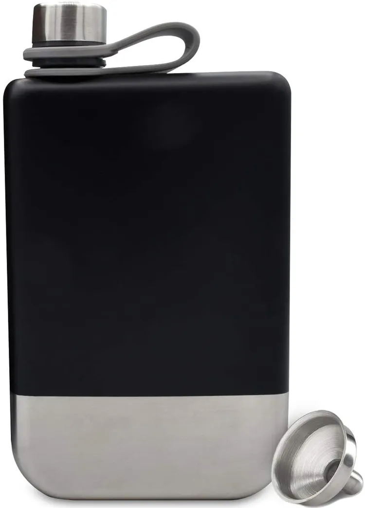 Flat Water Bottle 9oz Premium 304 Stainless Steel Hip Flask with Funnel for Leakproof Whiskey Enjoyment