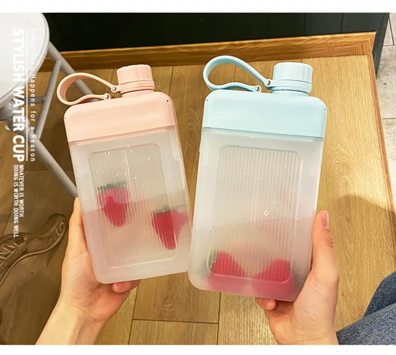 Flat Water Bottle 450ML Creative Plastic Travel Bottle for Bicycles, Drinking, and Juice - Reusable, Portable, BPA Free
