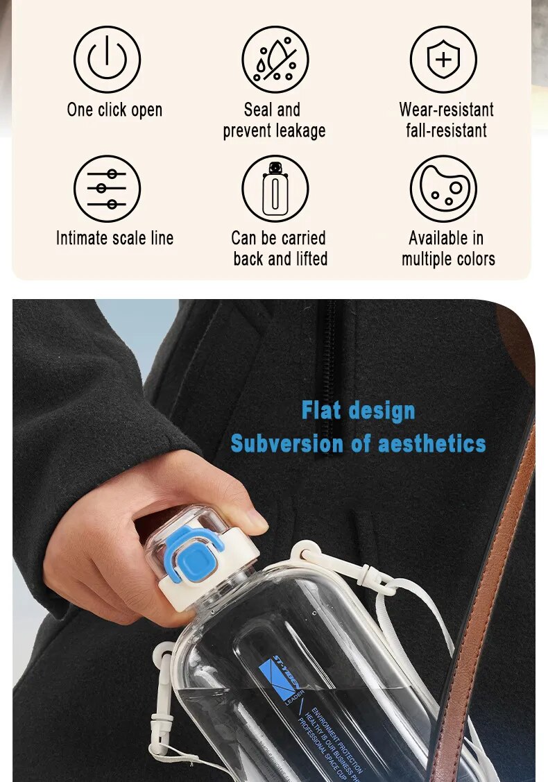 Flat Water Bottle 750ml Large Capacity Paper Pad Bottle with Scale for Student Outdoor Fitness and Exercise, Direct Drinking Portable Kettle