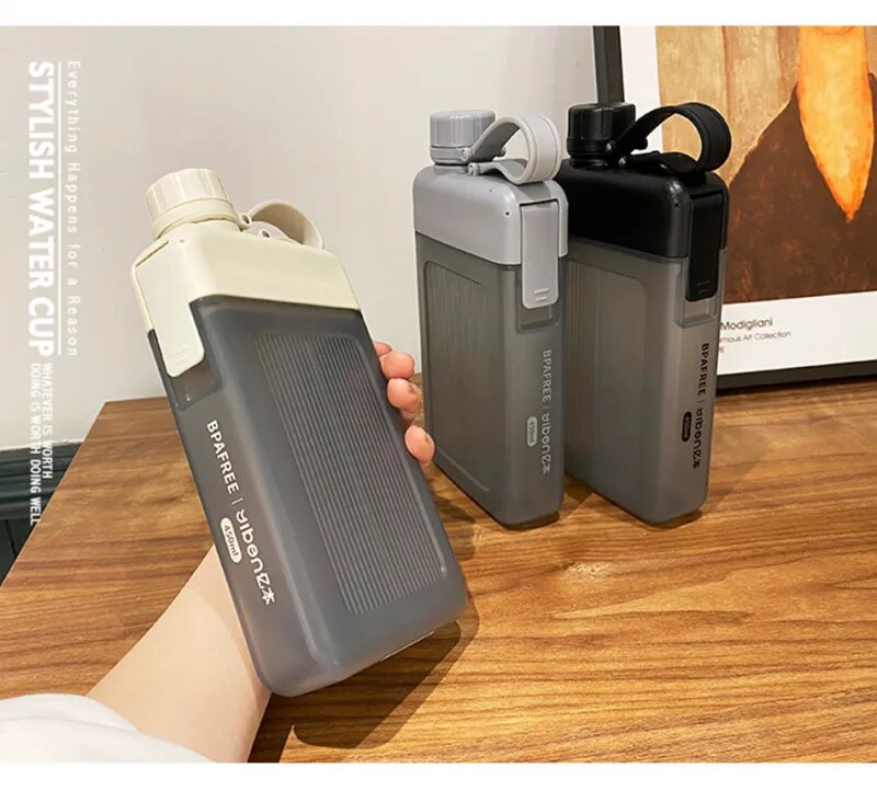 Flat Water Bottle 450ML Creative Plastic Travel Bottle for Bicycles, Drinking, and Juice - Reusable, Portable, BPA Free