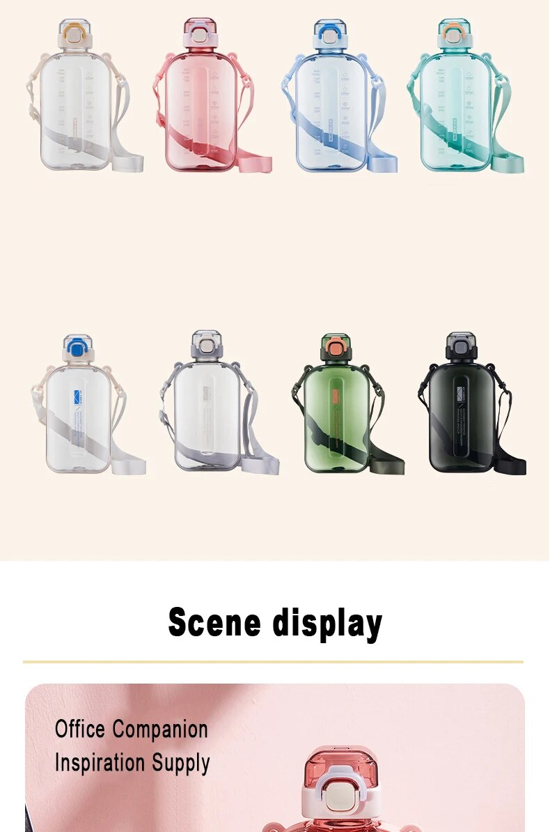 Flat Water Bottle 750ml Large Capacity Paper Pad Bottle with Scale for Student Outdoor Fitness and Exercise, Direct Drinking Portable Kettle