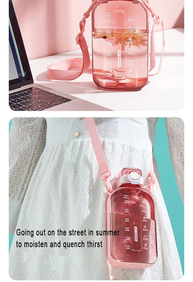 Flat Water Bottle 750ml Large Capacity Paper Pad Bottle with Scale for Student Outdoor Fitness and Exercise, Direct Drinking Portable Kettle
