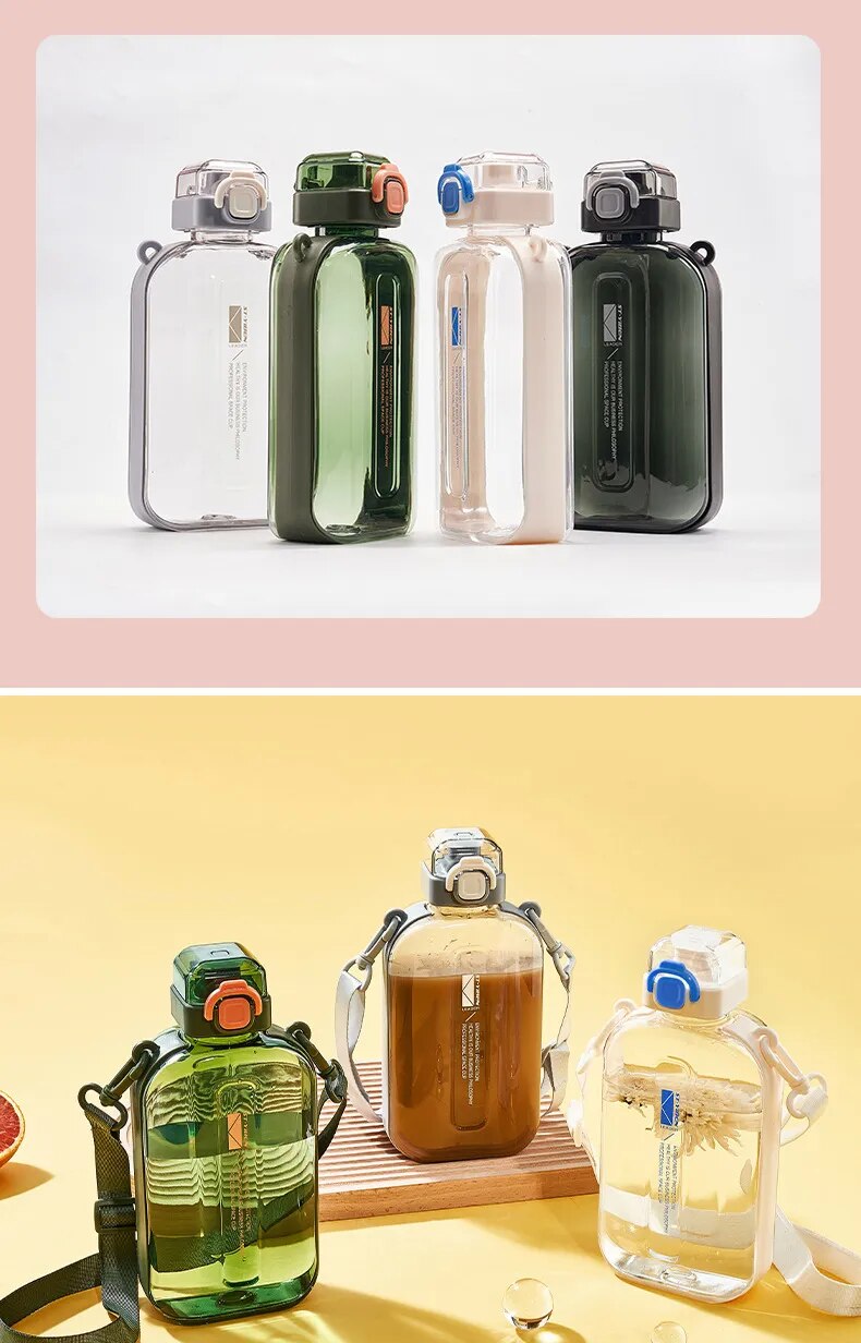 Flat Water Bottle 750ml Large Capacity Paper Pad Bottle with Scale for Student Outdoor Fitness and Exercise, Direct Drinking Portable Kettle