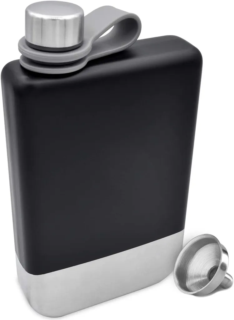 Flat Water Bottle 9oz Premium 304 Stainless Steel Hip Flask with Funnel for Leakproof Whiskey Enjoyment