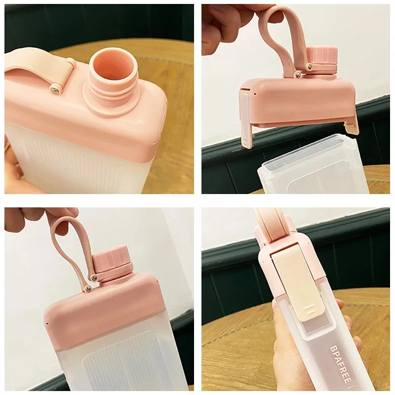 Flat Water Bottle 450ML Creative Plastic Travel Bottle for Bicycles, Drinking, and Juice - Reusable, Portable, BPA Free